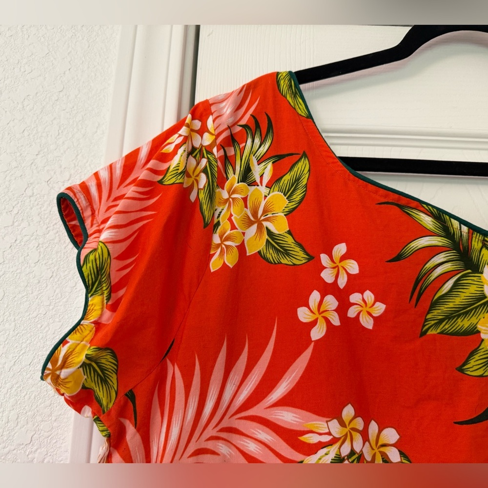 Vibrant Floral Orange Hawaiian MuuMuu Maxi Dress Size Large - Picture 10 of 11